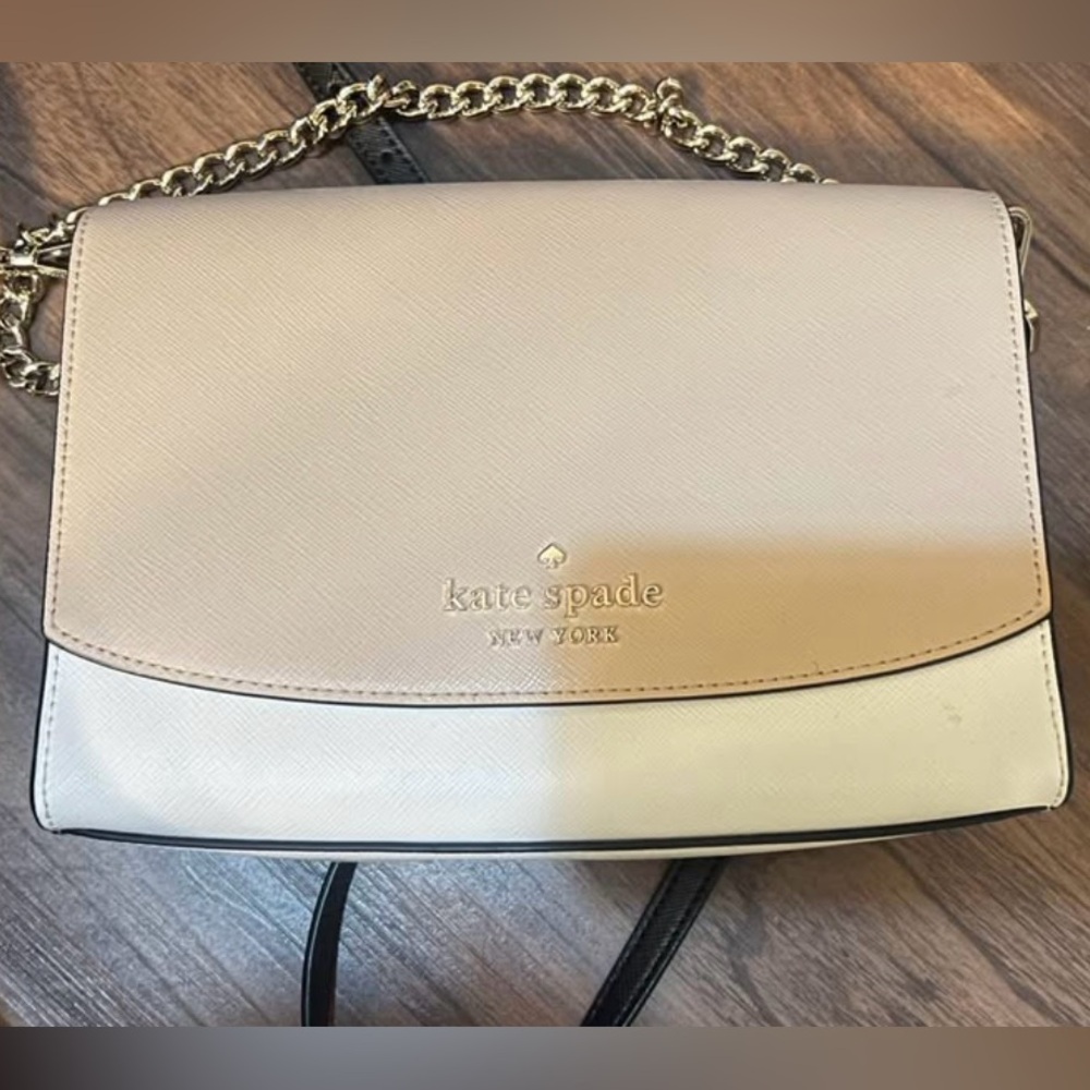 Kate Spade Cream and White Crossbody Bag with Gold Chain